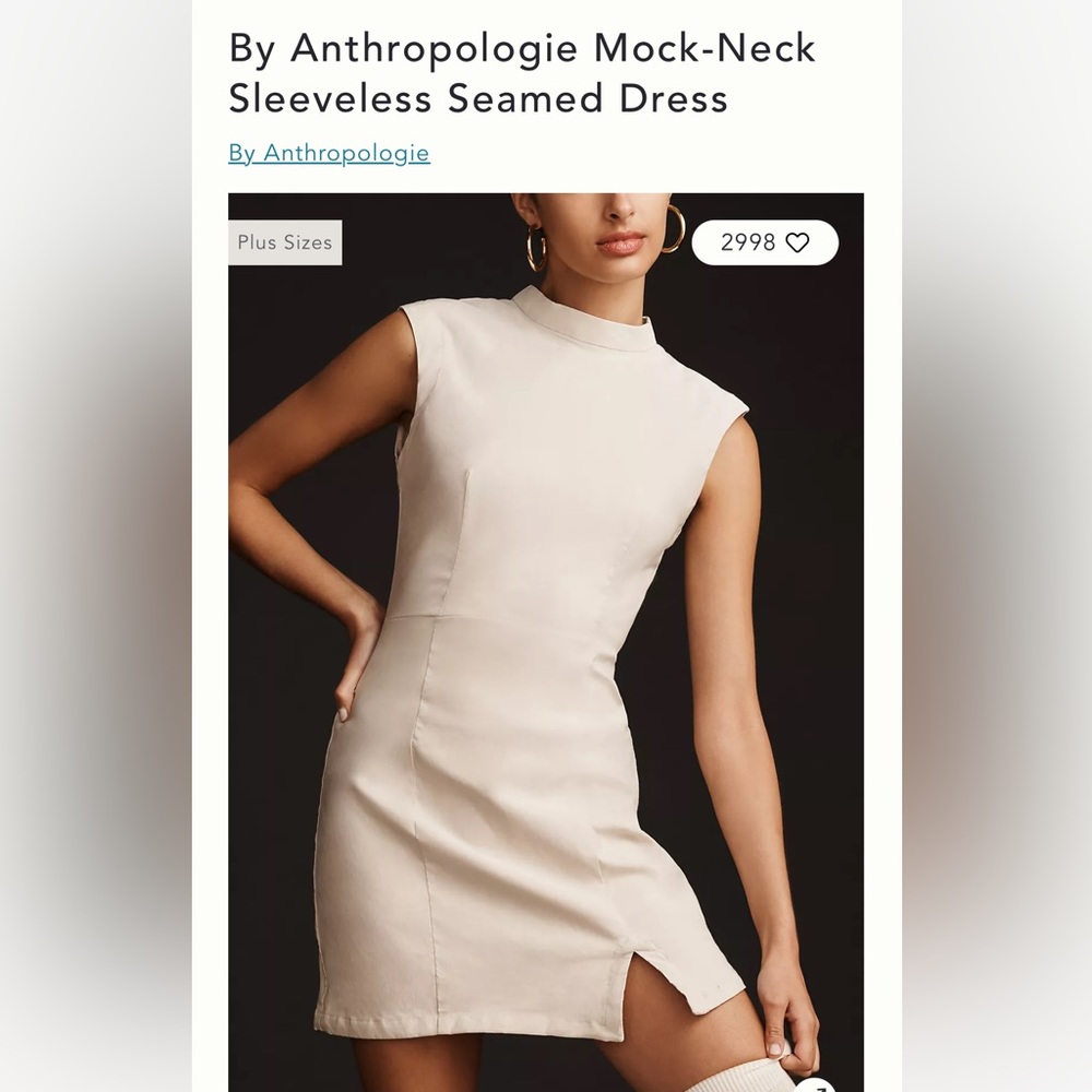 Anthropologie Mock-Neck Sleeveless Seamed Dress Cream color